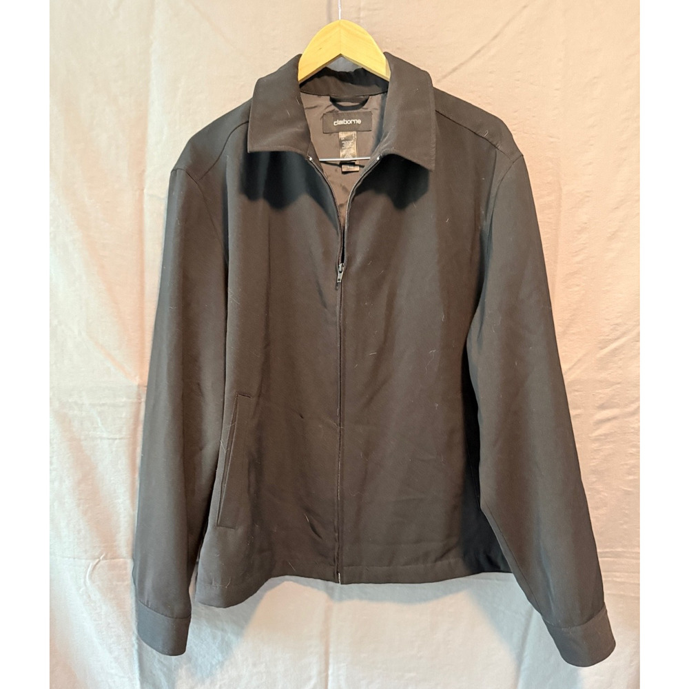 Claiborne Men’s Jacket Large Black Full Zip Lightweight Golf Harrington Coat L